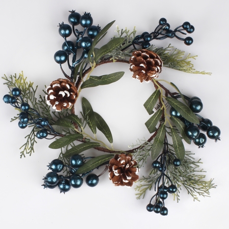 Wreath with blueberries and cones