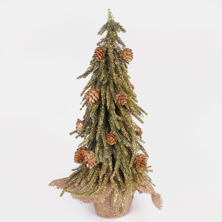 Tabletop christmas tree with cones in a jute  pot 40 cm