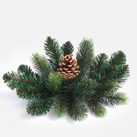 Small winter teardrop-shape spruce decoration with natural cone