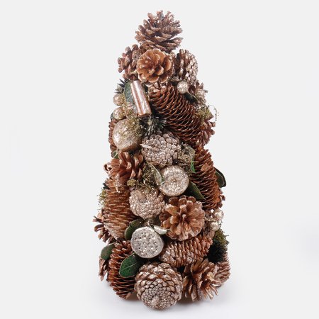 Tabletop natural cone christmas tree 35 cm with decorations and golden glitter