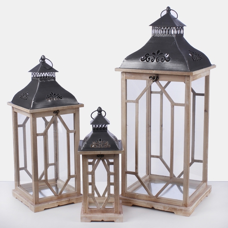 Wooden lantern with metallic dome x 3