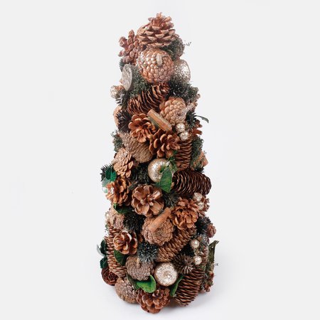 Tabletop natural cone christmas tree 43 cm with decorations and golden glitter