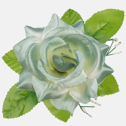 Satin rose with leaves W485