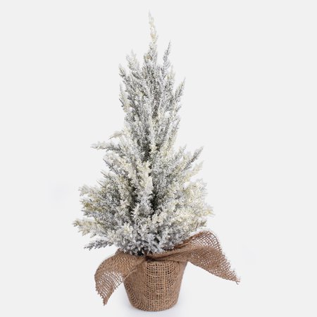 Tabletop snow-coated christmas cypress tree in a jute pot 40 cm