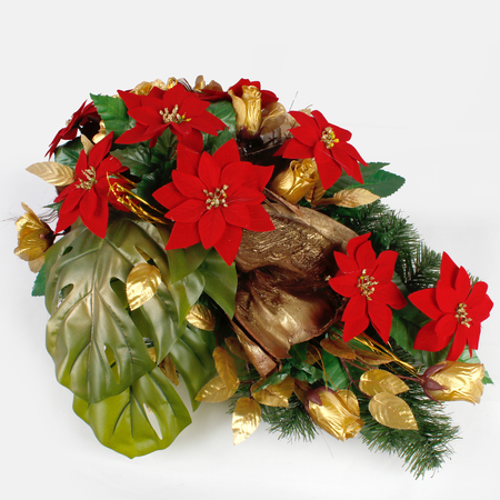 Floral tribute with poinsettias